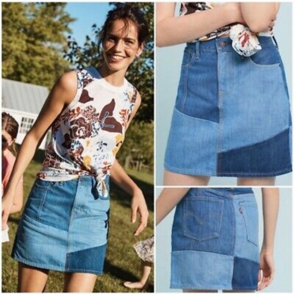 EUC Levi’s x Anthropologie Patchwork Denim Skirt
